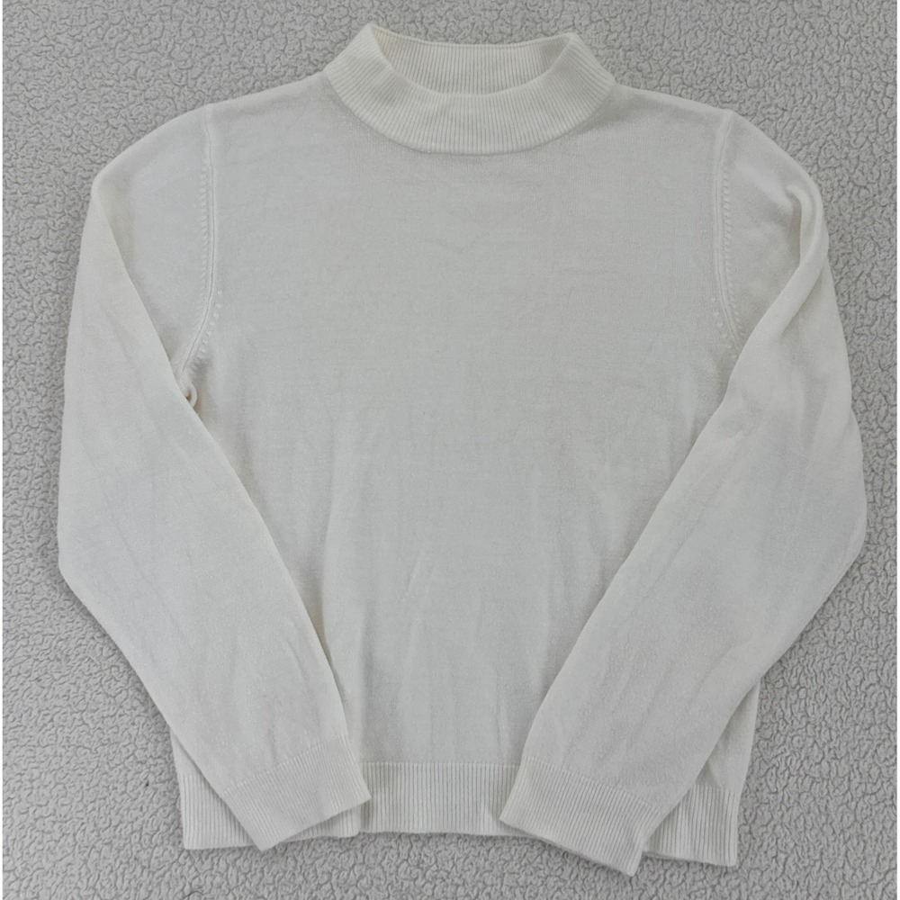 CC Hughes Women Size L White Mock Turtleneck Long Sleeve Acrylic Sweater
